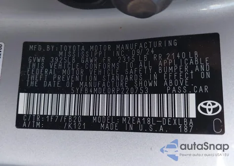 2024 Toyota Corolla Le z USA, uszkodzony, nr VIN 5YFB4MDE0RP220753